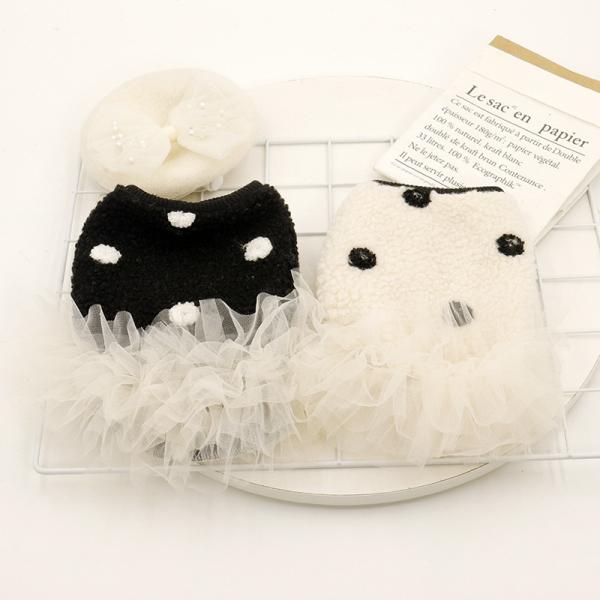 ふんわりモコモコ 犬用ドットボアベスト チュチュワンピ ブラック