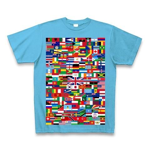 ロンドンオリンピック出場予定国の全国旗 Tシャツ Pure Color Print(シーブルー)