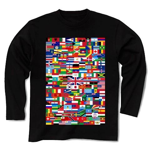 ロンドンオリンピック出場予定国の全国旗 長袖Tシャツ Pure Color Print(ブラック)