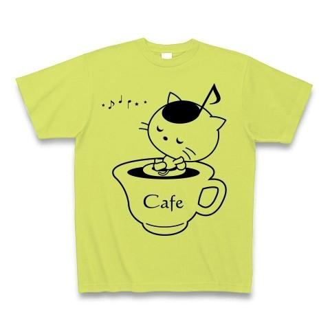 猫カフェの音符ねこ Tシャツ(ライトグリーン)