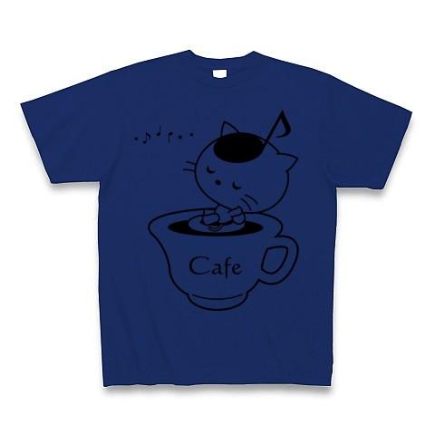 猫カフェの音符ねこ Tシャツ(ロイヤルブルー)