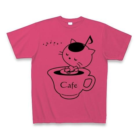猫カフェの音符ねこ Tシャツ(ホットピンク)