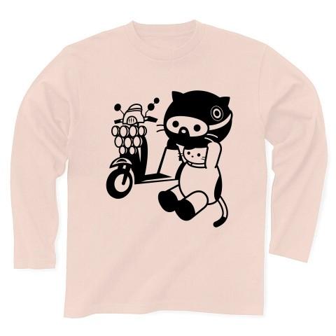 MODSバイクとねこ（モノクロ） 長袖Tシャツ(ライトピンク)