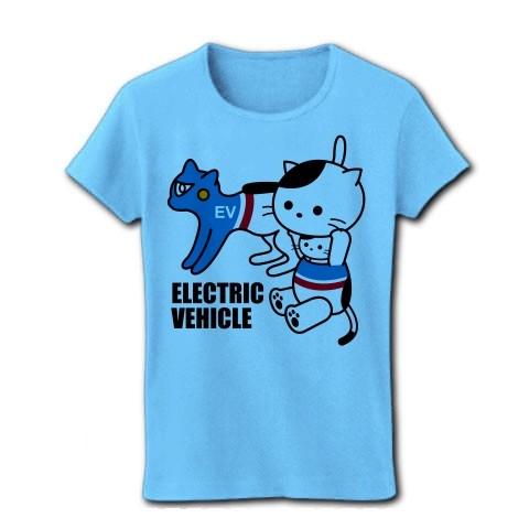 EVコンパニオン着ぐるみバイトねこ リブクルーネックTシャツ(ライトブルー)