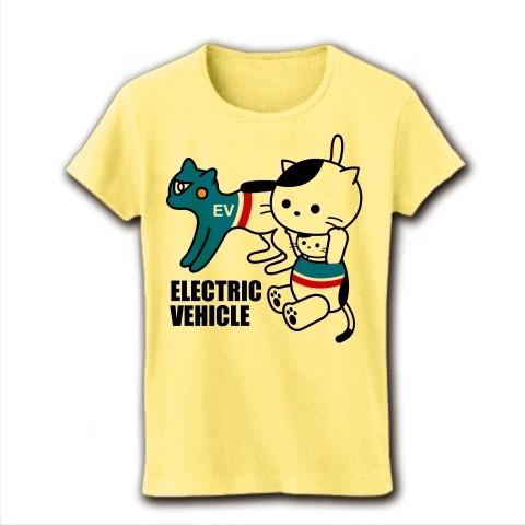 EVコンパニオン着ぐるみバイトねこ リブクルーネックTシャツ(ライトイエロー)