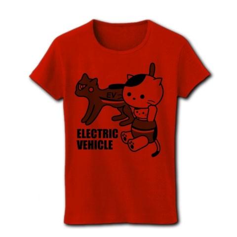 EVコンパニオン着ぐるみバイトねこ 2 リブクルーネックTシャツ(レッド)