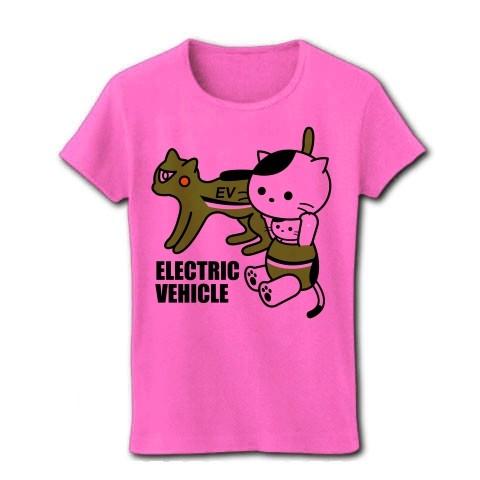 EVコンパニオン着ぐるみバイトねこ 2 リブクルーネックTシャツ(ピンク)