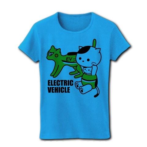 EVコンパニオン着ぐるみバイトねこ 2 リブクルーネックTシャツ(ターコイズ)