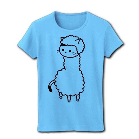 アルパカ暮らしのねこ リブクルーネックTシャツ(ライトブルー)