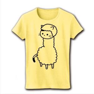 アルパカ暮らしのねこ リブクルーネックTシャツ(ライトイエロー)