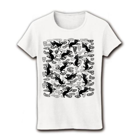 ボルダリング黒猫迷彩（黒） リブクルーネックTシャツ(ホワイト)
