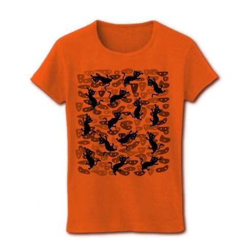 ボルダリング黒猫迷彩（黒） リブクルーネックTシャツ(オレンジ)