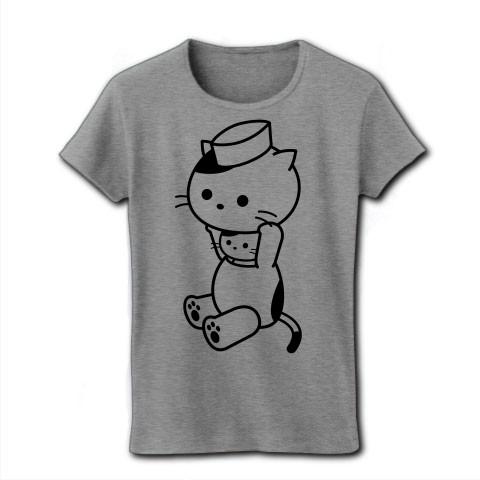 着ぐるみバイトねこ（ファーストフード・和食店のお仕事） リブクルーネックTシャツ(グレー)