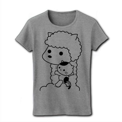 アルパカにつかまる子ねこ リブクルーネックTシャツ(グレー)