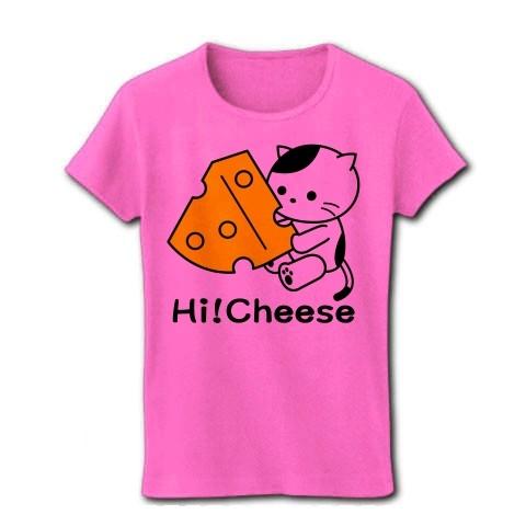 はい！チーズのねこ リブクルーネックTシャツ(ピンク)