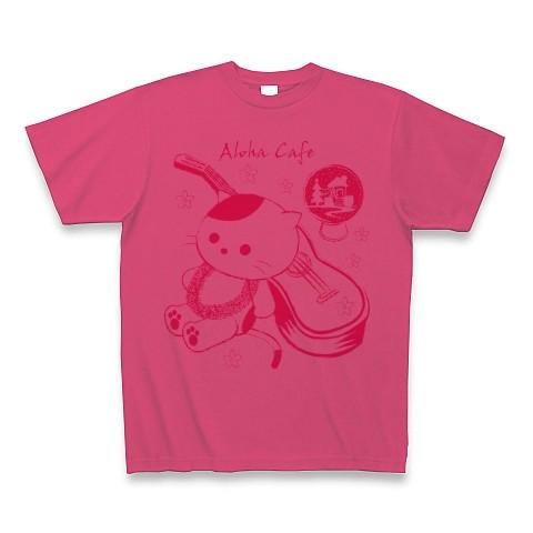 アロハ・カフェ「猫とウクレレ」 (ピンク) Tシャツ(ホットピンク)