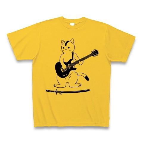 ギター侍になった猫侍リアル Tシャツ(ゴールドイエロー)