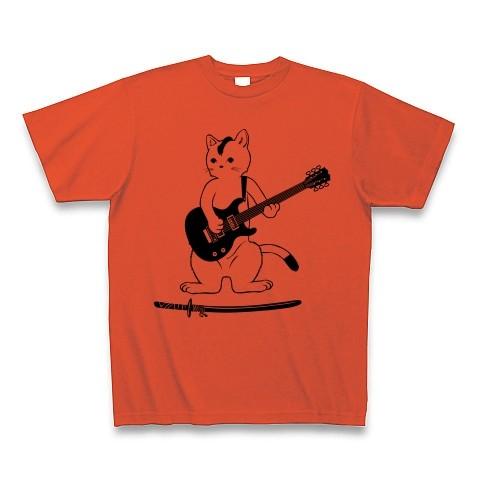 ギター侍になった猫侍リアル Tシャツ(イタリアンレッド)