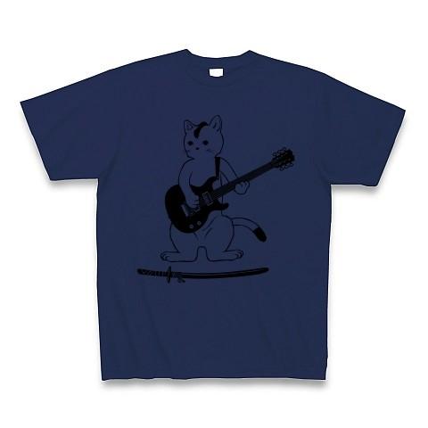 ギター侍になった猫侍リアル Tシャツ(ジャパンブルー)