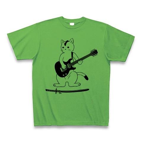 ギター侍になった猫侍リアル Tシャツ(ブライトグリーン)