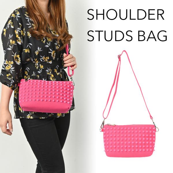 ショルダーバッグ　ポシェット　ポーチ　ピンク　レディース　キャンバス　クリスマス　スタッズ　Mサイズ...