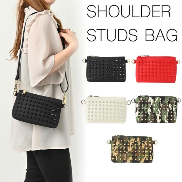 ショルダーバッグ　ポシェット　ポーチ　メンズ　レディース　キャンバス　かわいい　スタッズ　Sサイズ　...
