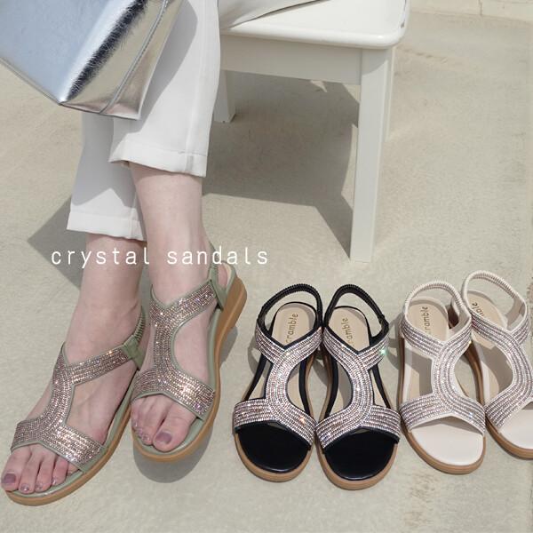 Scramble スクランブル ビジュー サンダル レディース 靴 キラキラ ストラップ ウェッジソ...