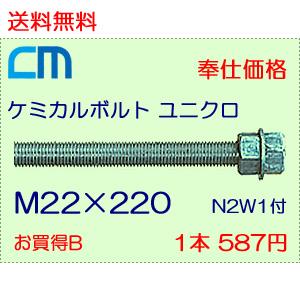 ケミカルボルト ユニクロ 1本 587円 71本セット 41,677円 全ネジ 寸切カット M22×220 N2W1付 ケミカルアンカーボルト｜cm-netshop