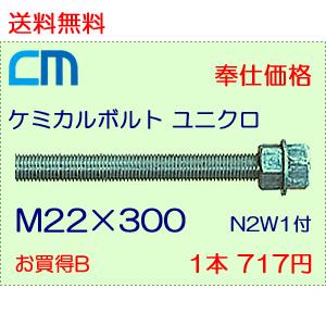 ケミカルボルト ユニクロ 1本 717円 52本セット 37,284円 全ネジ 寸切カット M22×300 N2W1付 ケミカルアンカーボルト｜cm-netshop