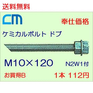 ケミカルボルト ドブ 1本 112円 134本セット 15,008円 全ネジ 斜めカット M10×120 N2W1付 ケミカルアンカーボルト｜cm-netshop