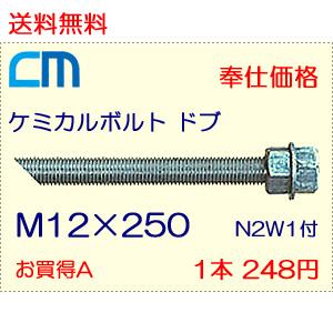 ケミカルボルト ドブ 1本 248円 30本セット 7,440円 全ネジ 斜めカット M12×250 N2W1付 ケミカルアンカーボルト｜cm-netshop