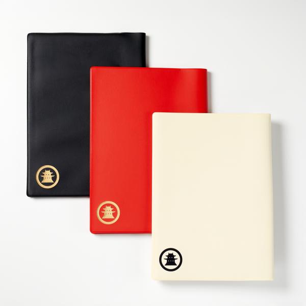 ブックカバー A5サイズ 黒 赤 金箔 アイボリー 黒箔 100名城 スタンプ帳 お城 ロゴ ニッポ...