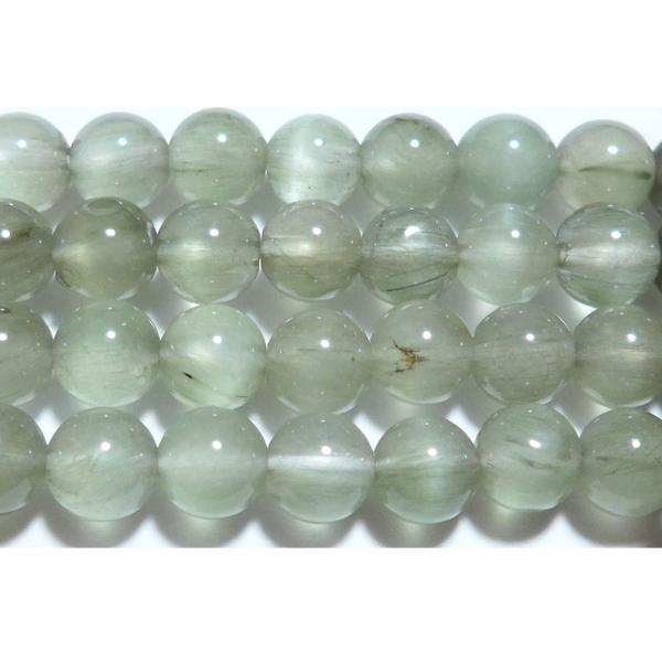 水晶 丸玉 6mm （山梨県産：キャッツアイグリーンルチルクォーツ系） A-　　　※ 天然石ビーズ ...