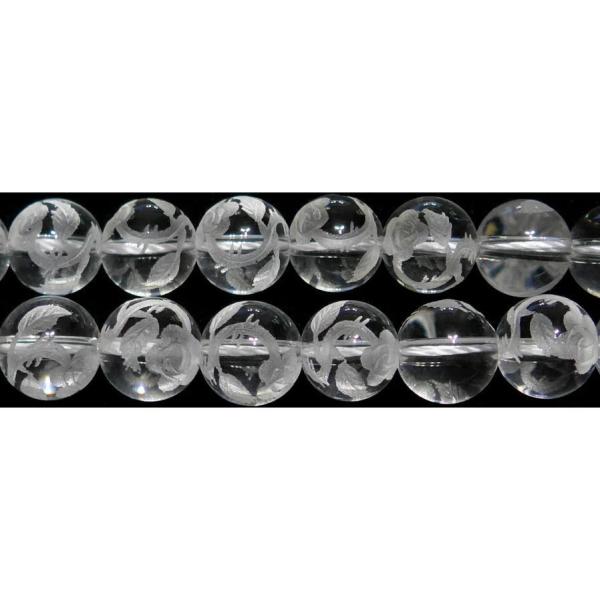 水晶 丸玉 （薔薇の彫刻） 10mm A　　　※ 天然石ビーズ 天然石 パワーストーン 1粒売り バ...