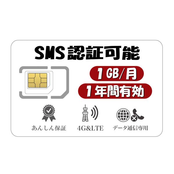 【SMS 付き】日本 プリペイドSIM 1GB/月1年間有効 Docomo回線 4G-LTE対応 デ...