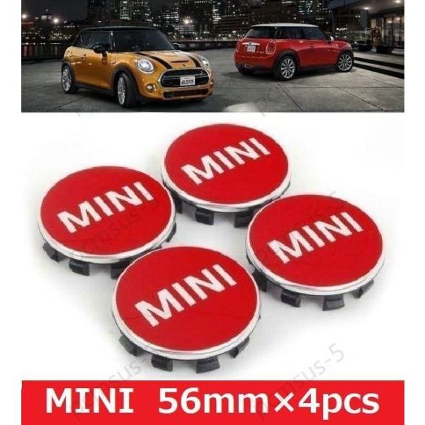 MINI 56mm ミニクーパー ホイールキャップ センターハブキャップ BMW ミニ レッド 4個...