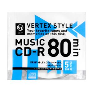 ☆VERTEX CD-R(Audio) 80分 5P インクジェットプリンタ対応(ホワイト) 5CDRA.80VX.WP｜cnf3