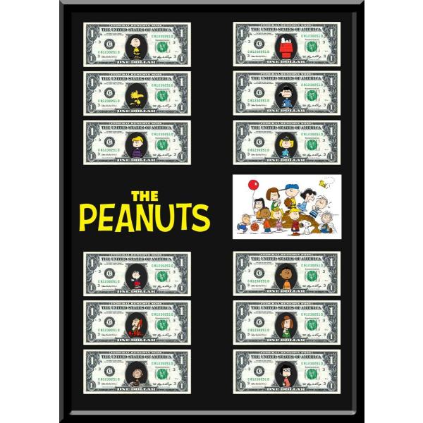 人気!PEANUTS/ピーナッツの仲間/SNOOPY/スヌーピー/本物USA1ドル札12枚証明書付き...