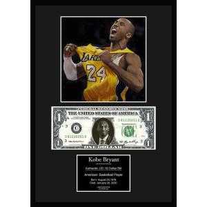 限定!Kobe Bryant/コービー・ブライアント/NBA/レイカーズ/Lakers/バスケ/本物USA1ドル札フレーム証明書付き/カラー/2