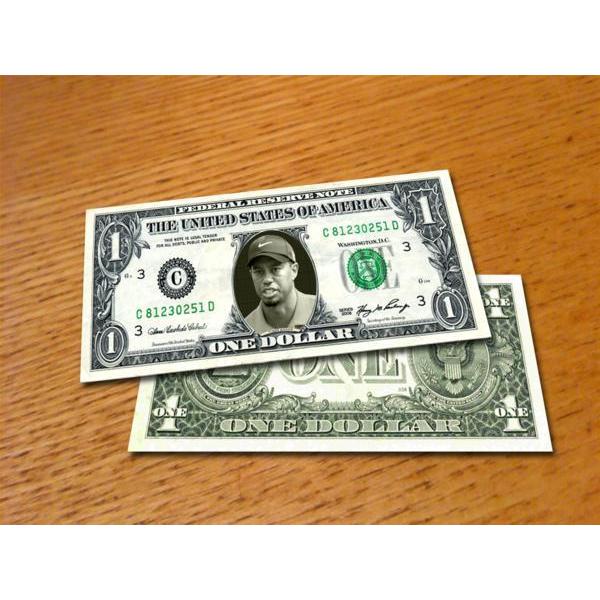 プロゴルフTiger Woodsタイガー・ウッズ/本物米国公認1ドル紙幣2