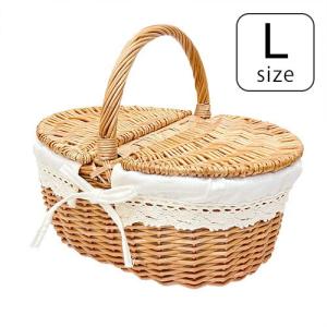 ピクニックバスケット フタ付 中布あり Lサイズ | 藤 ラタン かご