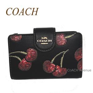 チェリー模様が可愛い コーチ COACH CDF10 ミディアム コーナー ジップ ウォレット チェリー プリント アウトレット 二つ折り財布 正規店商品 送料無料
