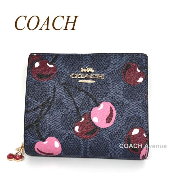 さくらんぼ柄が可愛い コーチ COACH CZ347 スナップ ウォレット シグネチャー キャンバス...