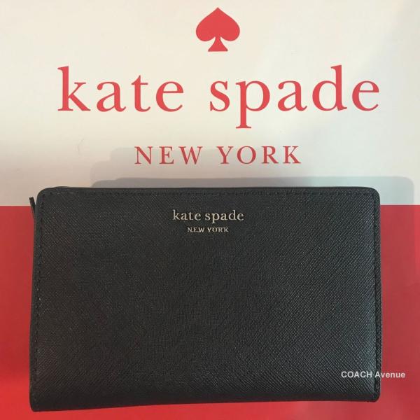 ケイトスペード Kate Spade レザー cameron 二つ折り財布 ブラック 黒 WLRU5...