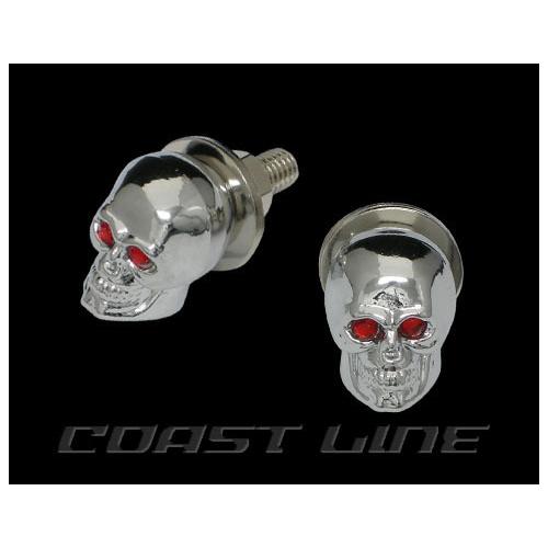 N008563　スカルタイプ ナンバースクリューセット レッドグラスアイ クローム