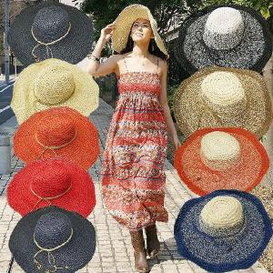 送料無料 ワイヤー入りつば広リゾート帽子 ビーチにも旅行にも紫外線対策にも 麦わら帽子 メール便NG