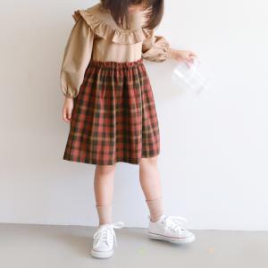 子供服 ワンピース ドッキング 切り替え フリル フレア チェック柄 長袖 女の子 値下げ★1859円→990円 coca メール便不可 coca コカ