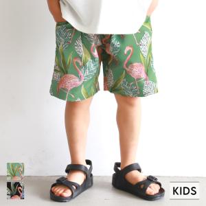 セール★1490円→990円 キッズ100-130 メール便可 子供服 ハーフパンツ ウエストゴム フラミンゴ柄 総柄 ポケット 薄手 男の子 親子お揃い coca コカ