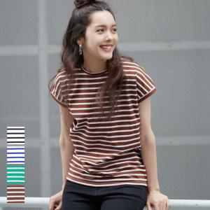 メール便可mrb Tシャツ ボーダー レディース フレンチスリーブ ストレッチ 伸縮性 クルーネック 半袖