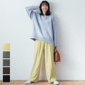 ワイドパンツ レディース ロング丈 ハイウエスト ウエストゴム タック ポケット 無地 センタープレス メール便不可 22ss coca ▼